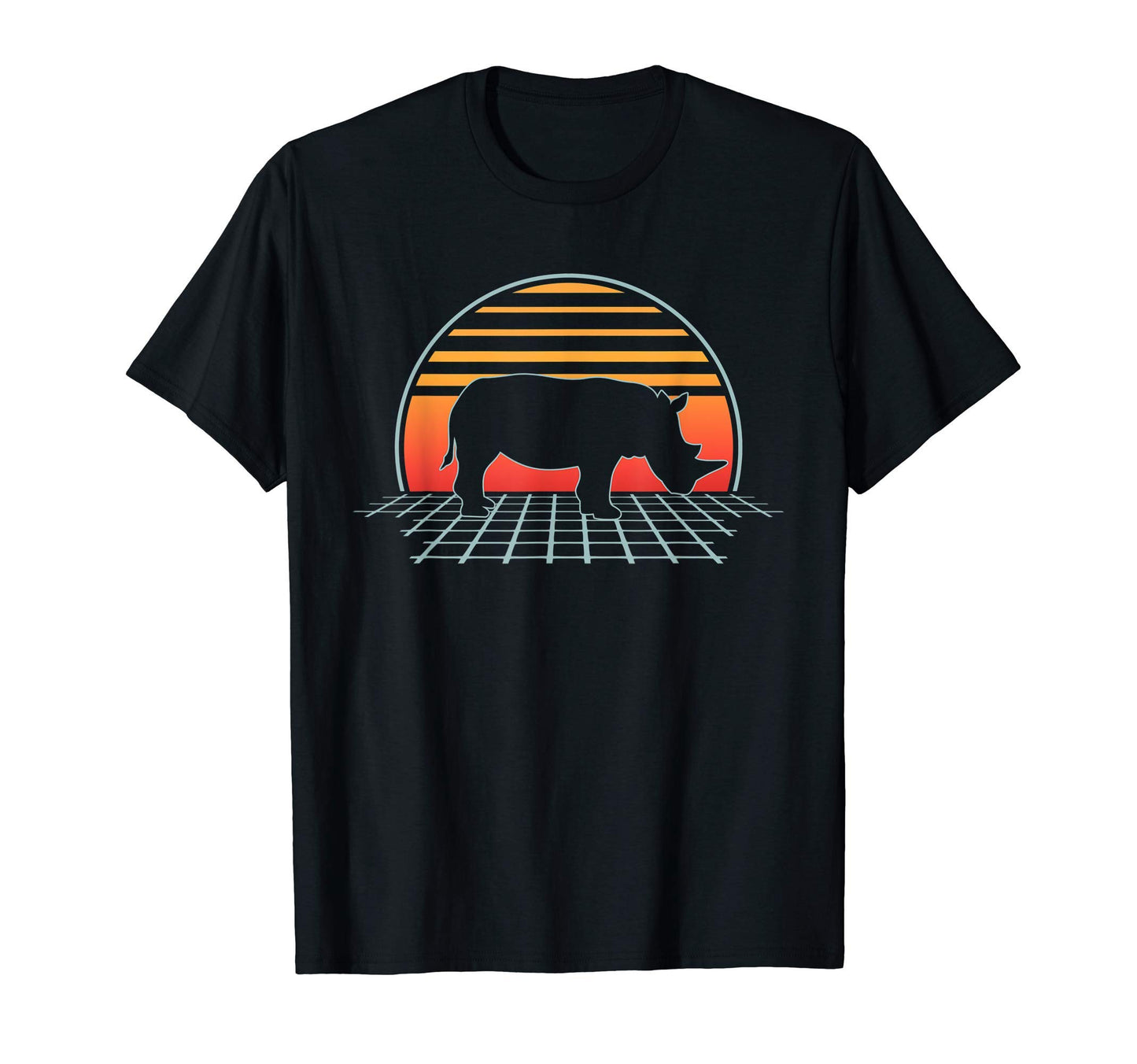 Rhinoceros 70S 80S Animal Vaporwave T-Shirt - Casual Everyday Wear Unisex - T-Shirt, Sweatshirt, Hoodie