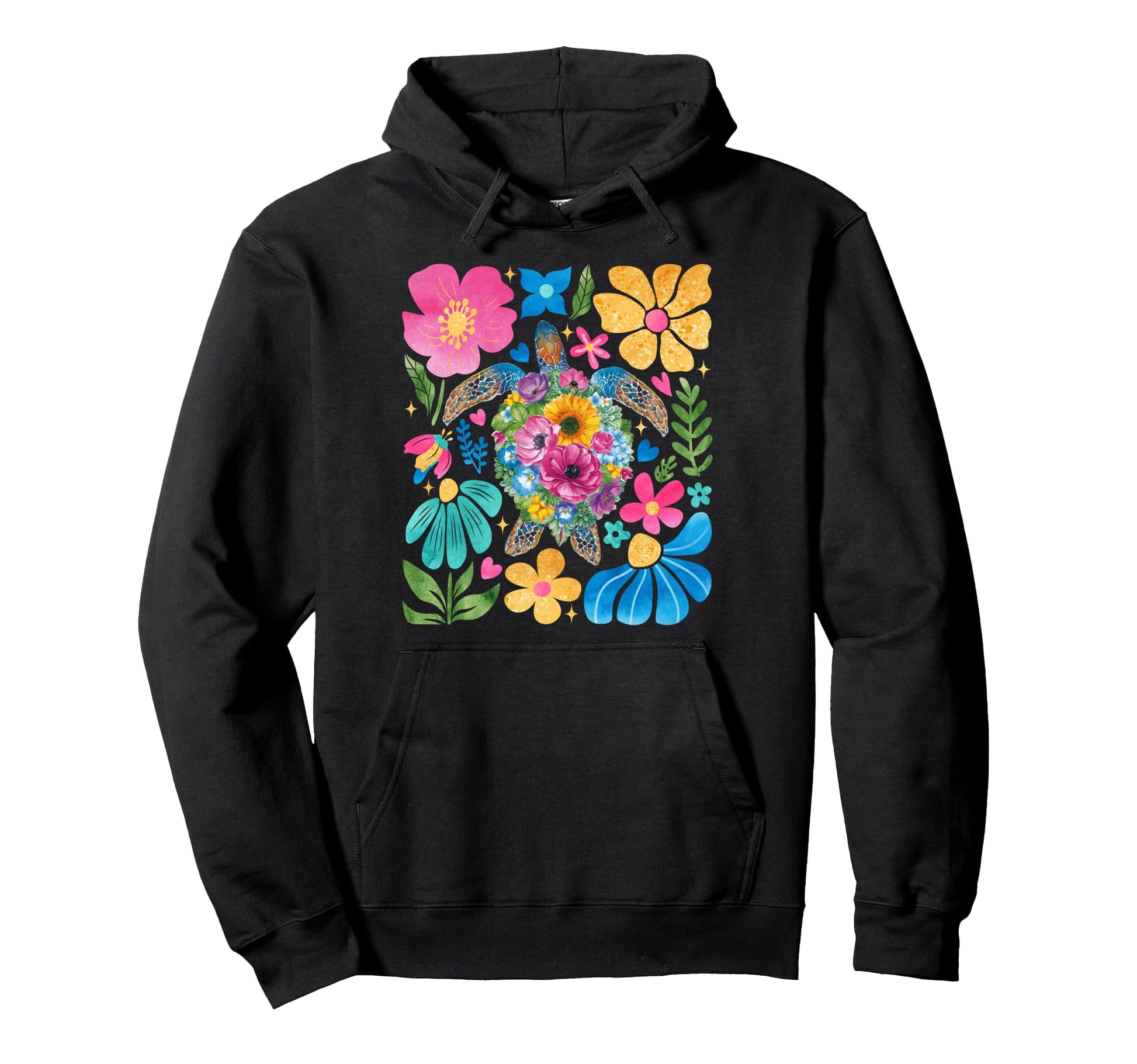 Sea Turtle Boho Summer Floral Groovy Hoodie - Aesthetic Graphic Men Women - T-Shirt, Sweatshirt, Hoodie
