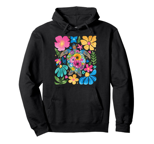 Sea Turtle Boho Summer Floral Groovy Hoodie - Aesthetic Graphic Men Women - T-Shirt, Sweatshirt, Hoodie