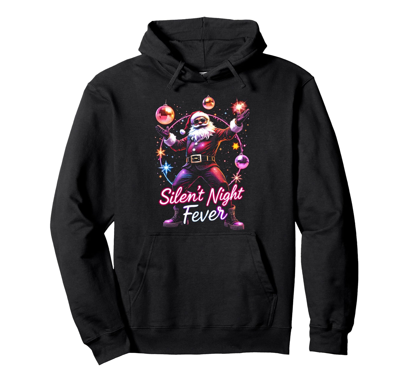 Silent Night Fever Disco Santa Funky Hoodie - Fun Novelty Design for Adults - T-Shirt, Sweatshirt, Hoodie