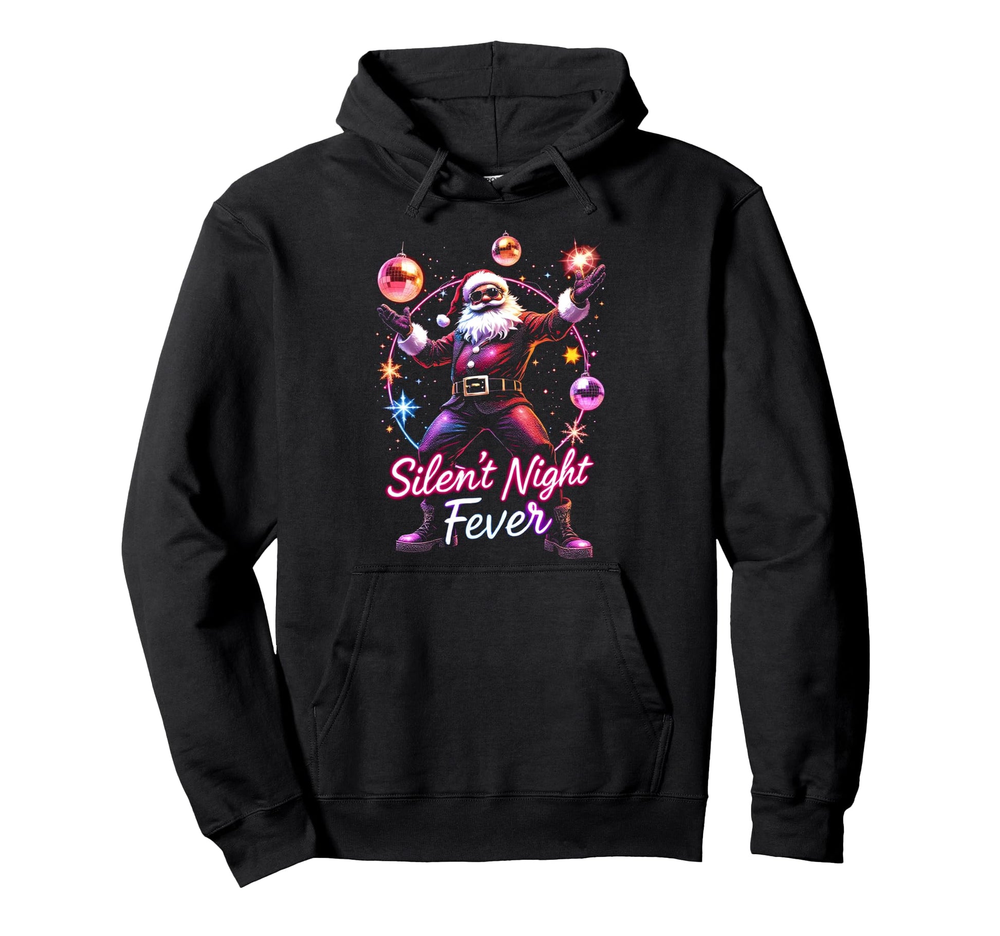 Silent Night Fever Disco Santa Funky Hoodie - Fun Novelty Design for Adults - T-Shirt, Sweatshirt, Hoodie