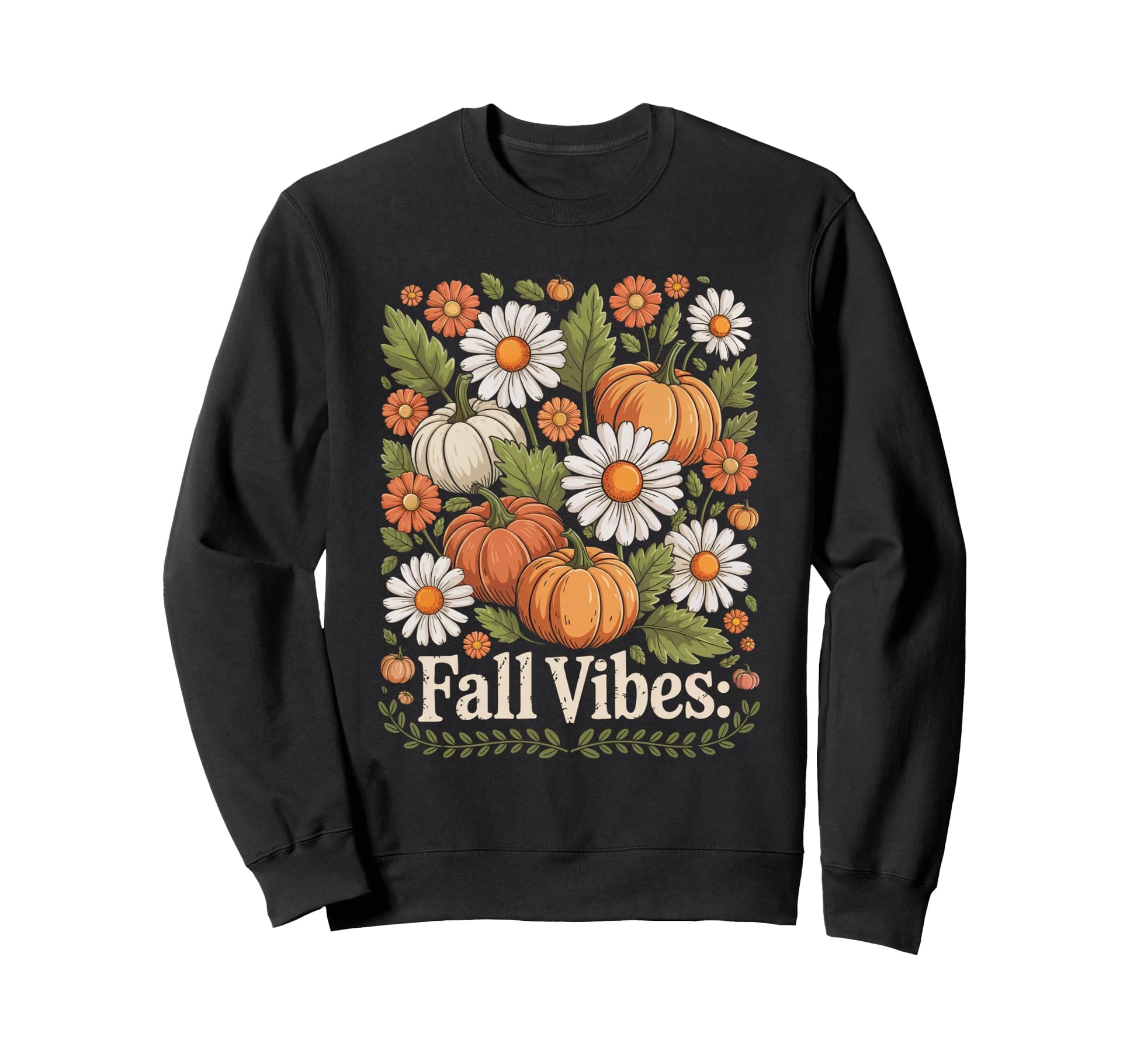 Boho Pumpkin Daisies Floral Fall Sweatshirt - Streetwear Style for Adults - T-Shirt, Sweatshirt, Hoodie