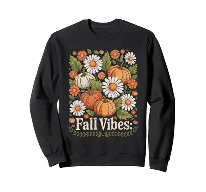 Boho Pumpkin Daisies Floral Fall Sweatshirt - Streetwear Style for Adults - T-Shirt, Sweatshirt, Hoodie