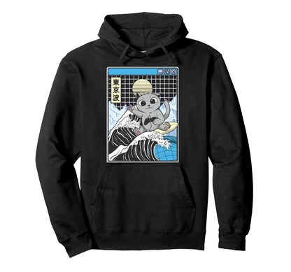 Gaming Cat Surfing Kanagawa Wave Hoodie - Fun Novelty Design Men Women - T-Shirt, Sweatshirt, Hoodie