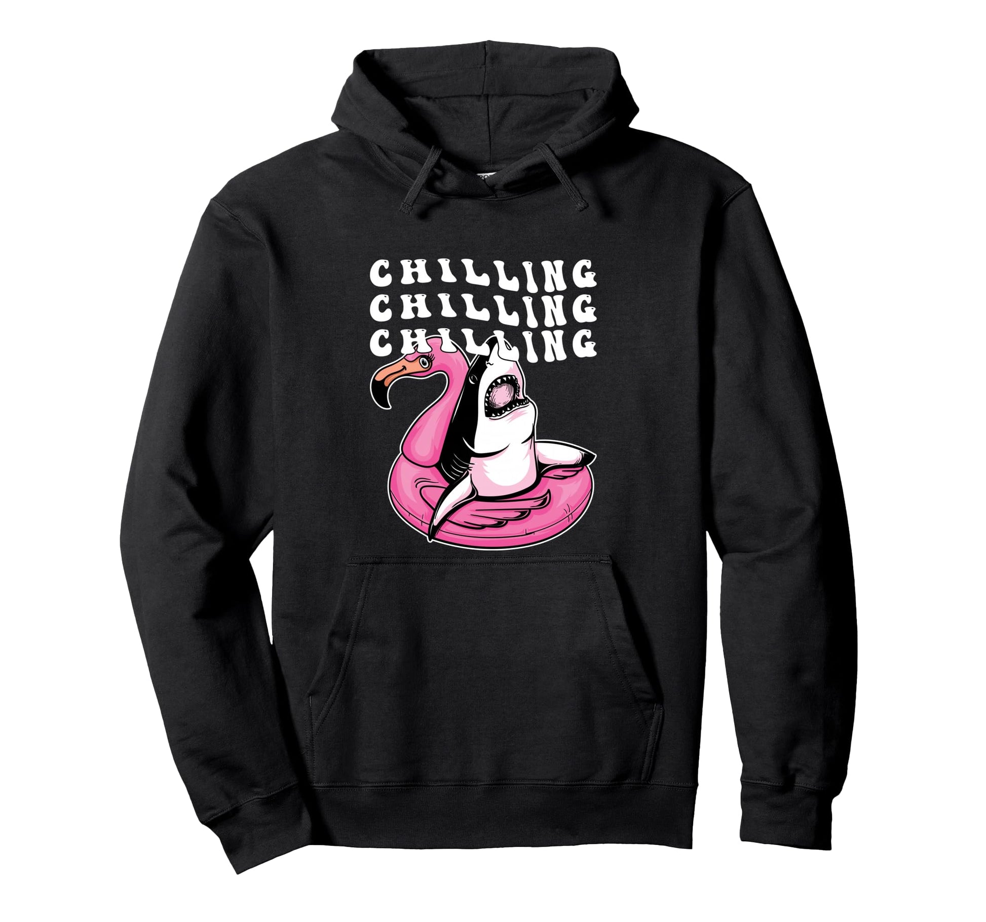 Chilling Shark Pool Flamingo Hoodie - Aesthetic Graphic Men Women - T-Shirt, Sweatshirt, Hoodie