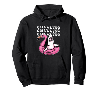 Chilling Shark Pool Flamingo Hoodie - Aesthetic Graphic Men Women - T-Shirt, Sweatshirt, Hoodie