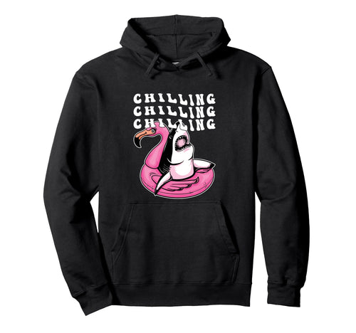 Chilling Shark Pool Flamingo Hoodie - Aesthetic Graphic Men Women - T-Shirt, Sweatshirt, Hoodie