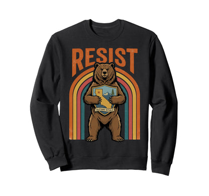 Resist California Bear Holding Sweatshirt - Aesthetic Graphic for Adults - T-Shirt, Sweatshirt, Hoodie