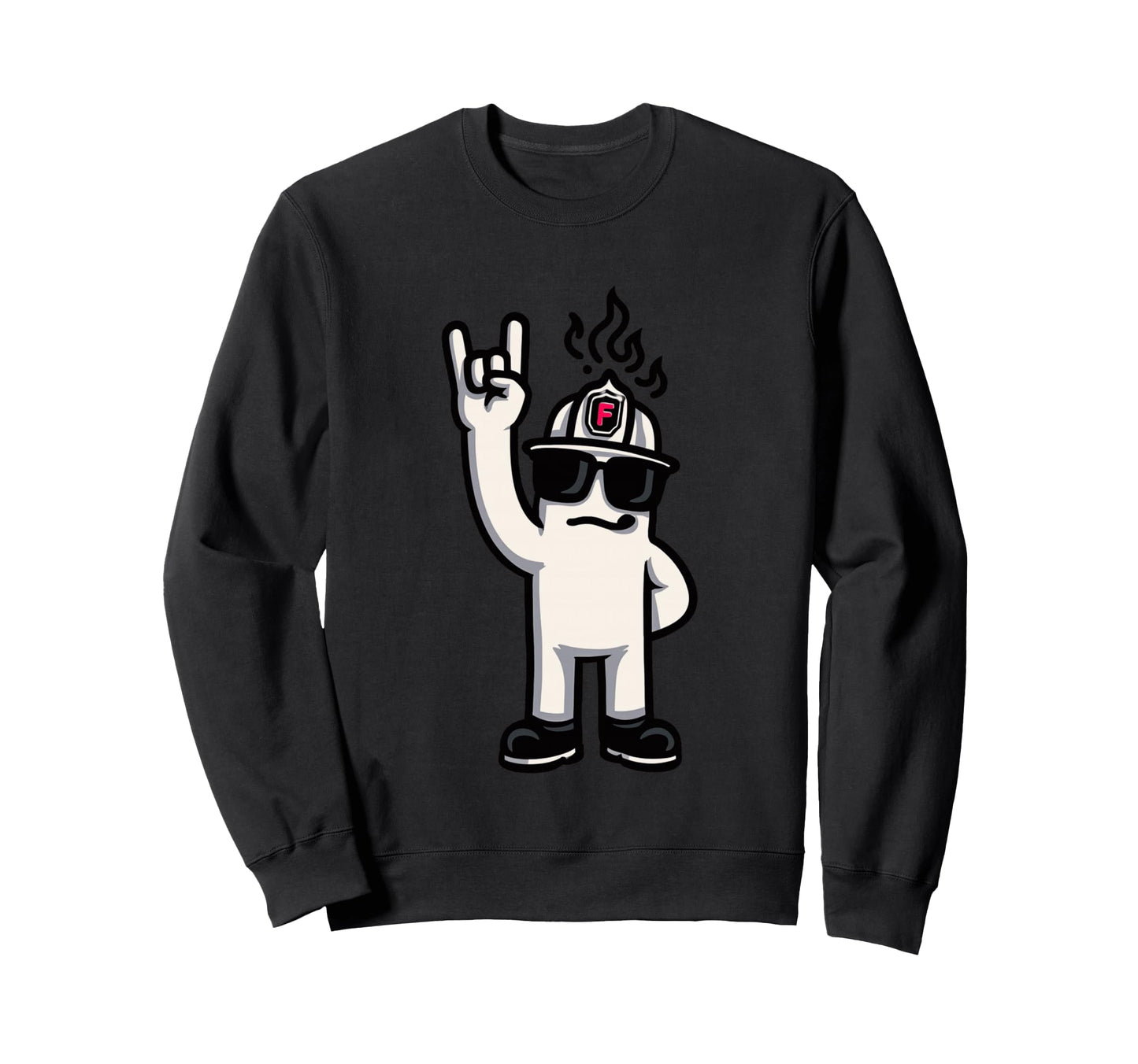 Firefighter Mascot Rock Hand Sweatshirt - Aesthetic Graphic for Adults - T-Shirt, Sweatshirt, Hoodie