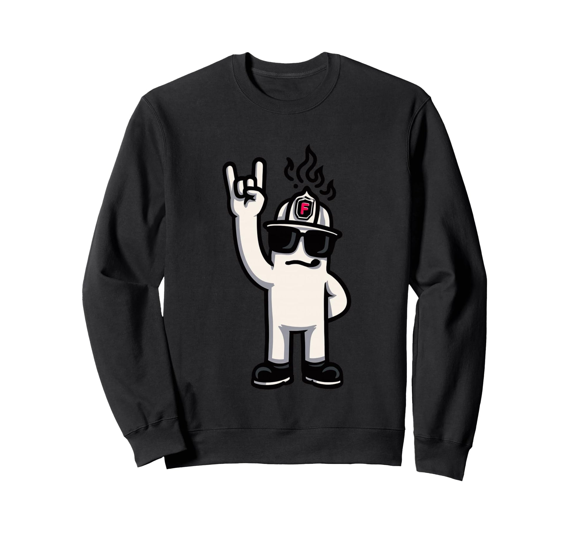 Firefighter Mascot Rock Hand Sweatshirt - Aesthetic Graphic for Adults - T-Shirt, Sweatshirt, Hoodie