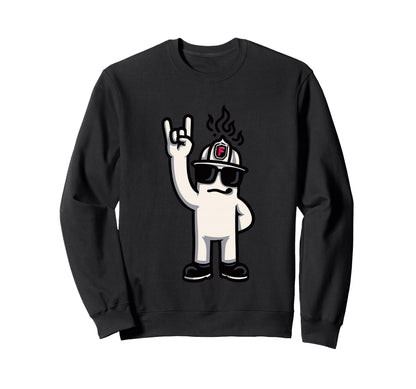 Firefighter Mascot Rock Hand Sweatshirt - Aesthetic Graphic for Adults - T-Shirt, Sweatshirt, Hoodie