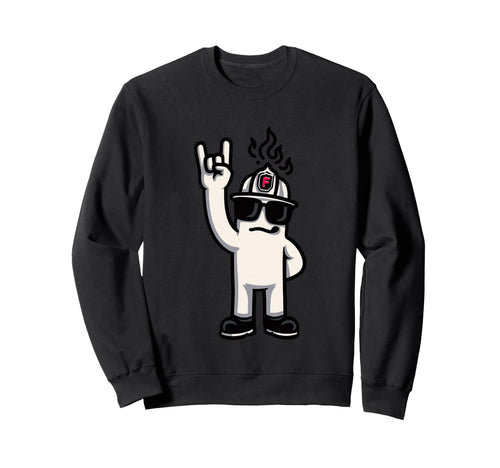 Firefighter Mascot Rock Hand Sweatshirt - Aesthetic Graphic for Adults - T-Shirt, Sweatshirt, Hoodie