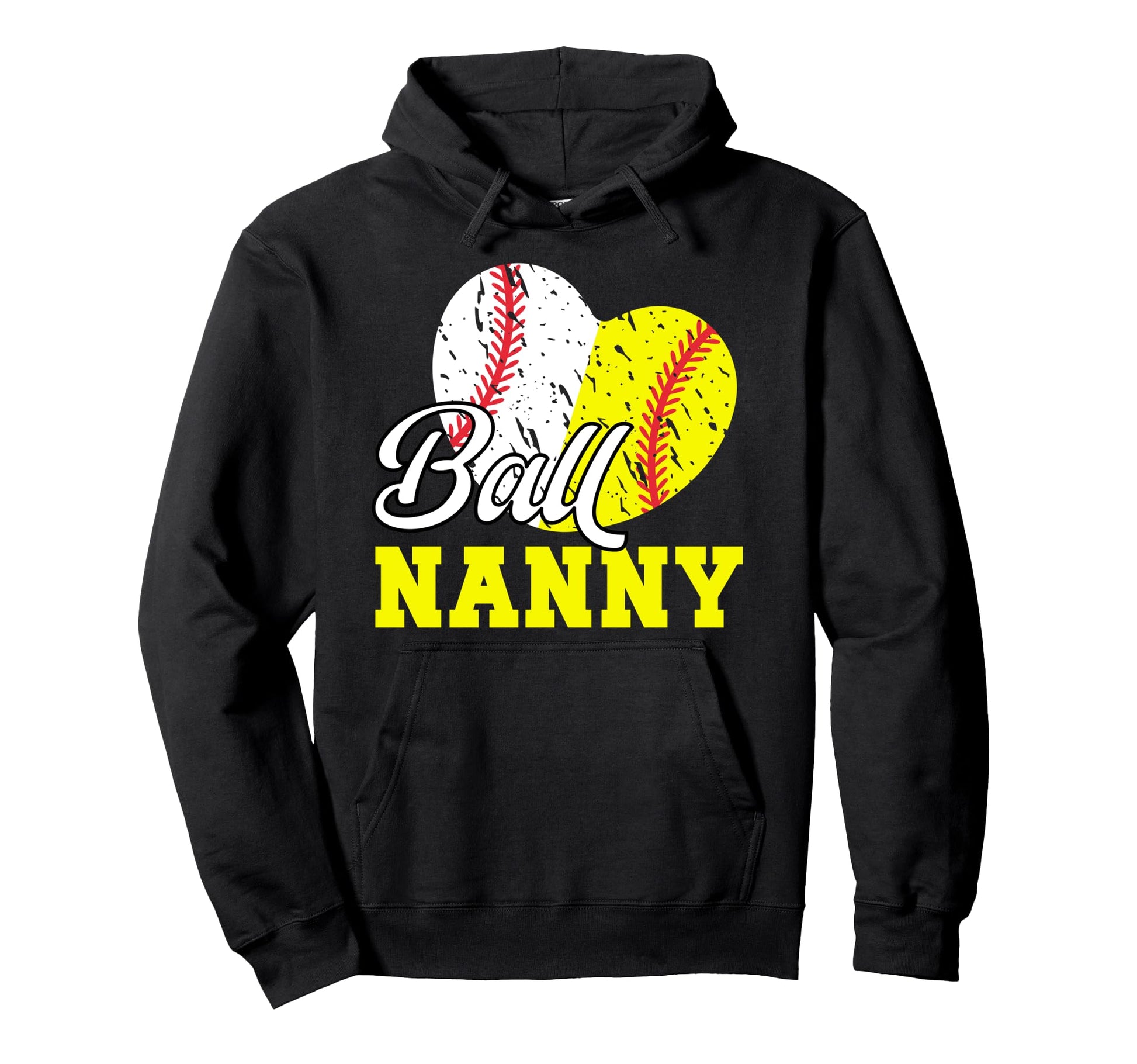 Ball Nanny Heart Softball Baseball Hoodie - Aesthetic Graphic for Adults - T-Shirt, Sweatshirt, Hoodie