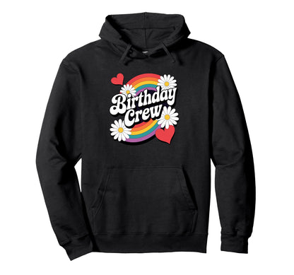Birthday Crew Rainbow Heart Matching Hoodie - Graphic Print Men Women - T-Shirt, Sweatshirt, Hoodie