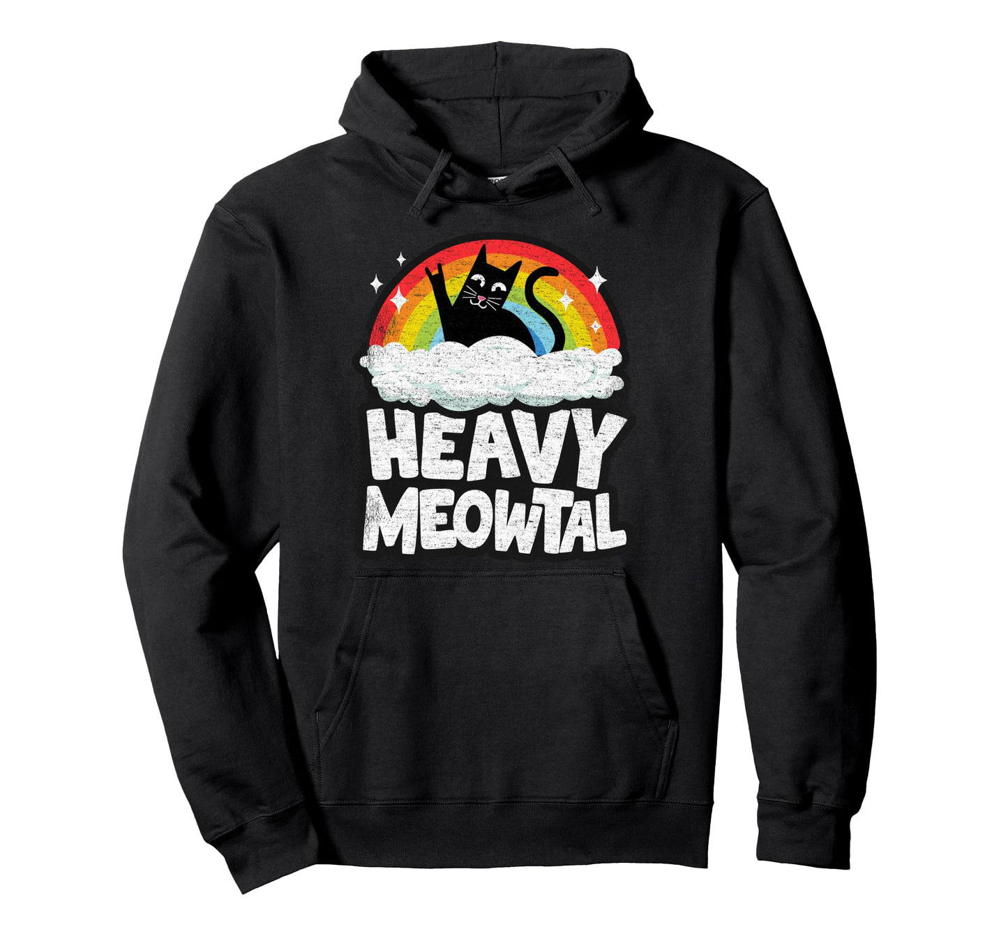 Funny Heavy Metal Art Cat Rainbow Hoodie - Casual Everyday Wear for Adults - T-Shirt, Sweatshirt, Hoodie