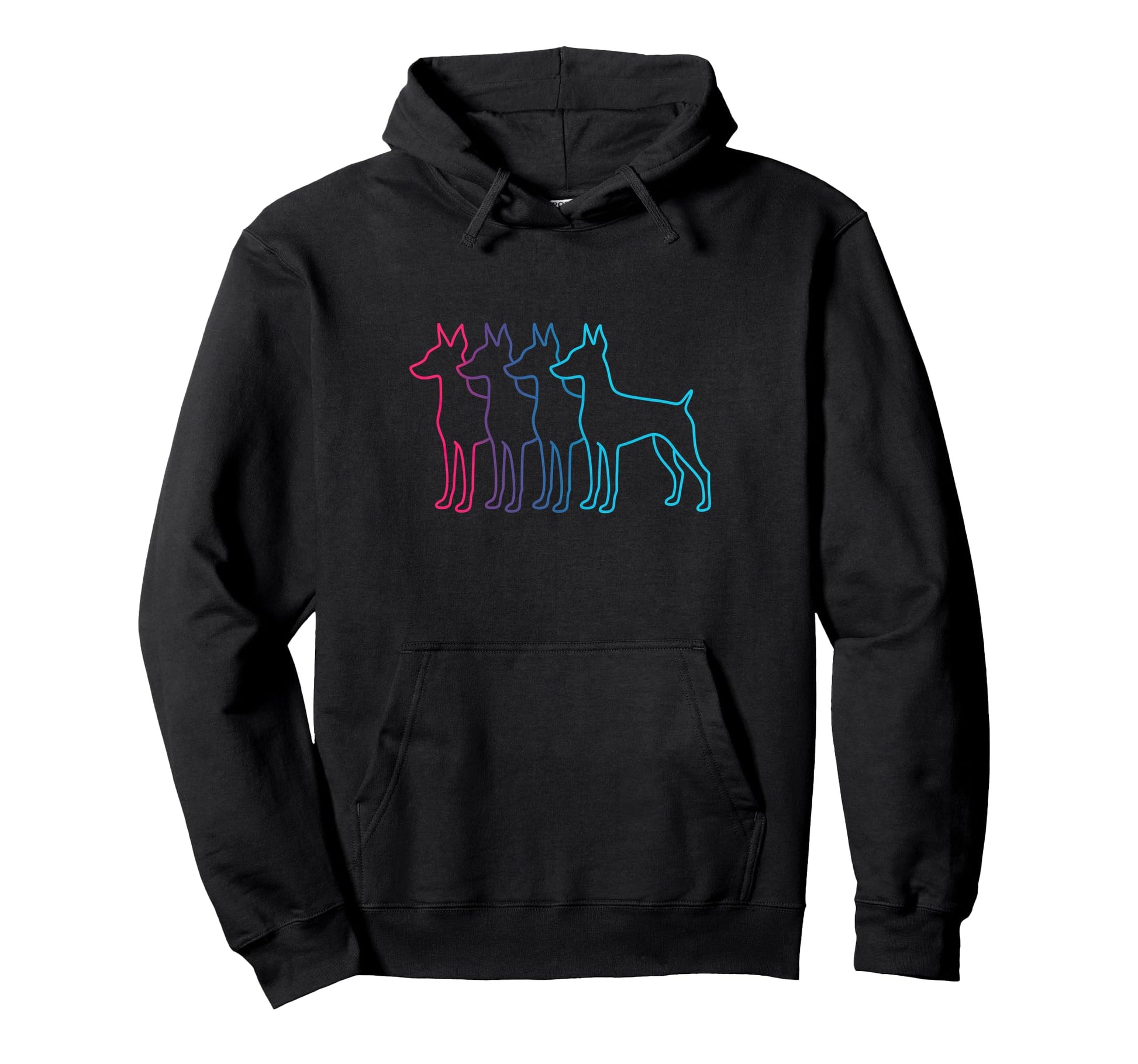 Miniature Pinscher Silhouette Synthwave Hoodie - Trendy Graphic Unisex - T-Shirt, Sweatshirt, Hoodie