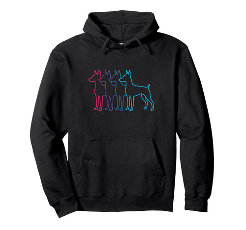 Miniature Pinscher Silhouette Synthwave Hoodie - Trendy Graphic Unisex - T-Shirt, Sweatshirt, Hoodie