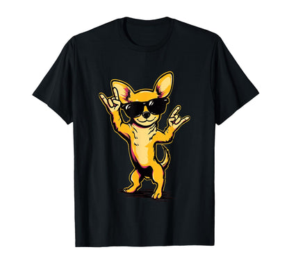 Chihuahua Dog Rock Hand Sign Punk T-Shirt - Casual Everyday Wear Men Women - T-Shirt, Sweatshirt, Hoodie