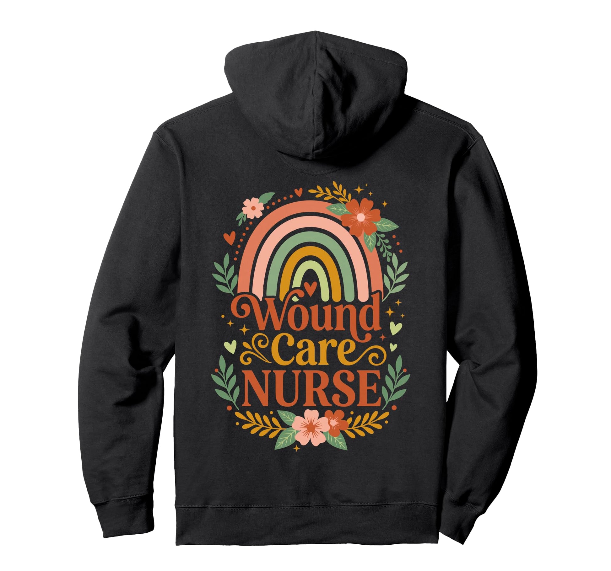 Wound Care Nurse Boho Rainbow Floral Rn Hoodie - Graphic Print for Adults - T-Shirt, Sweatshirt, Hoodie