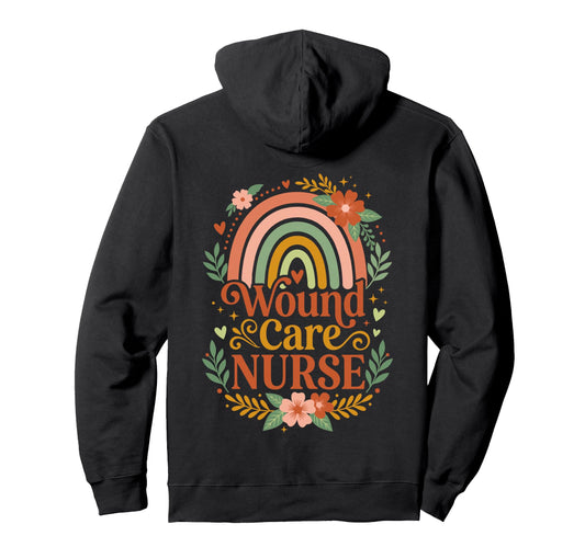 Wound Care Nurse Boho Rainbow Floral Rn Hoodie - Graphic Print for Adults - T-Shirt, Sweatshirt, Hoodie