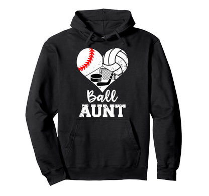 Ball Aunt Heart Funny Baseball Hoodie - Casual Everyday Wear Men Women - T-Shirt, Sweatshirt, Hoodie