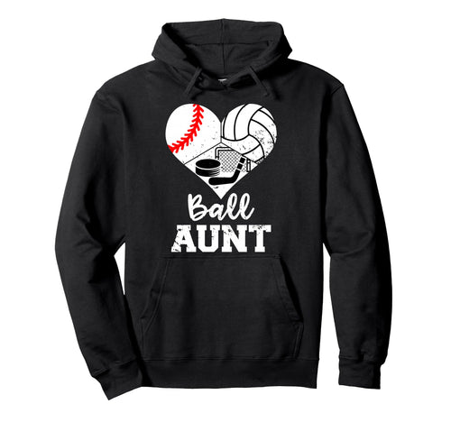 Ball Aunt Heart Funny Baseball Hoodie - Casual Everyday Wear Men Women - T-Shirt, Sweatshirt, Hoodie
