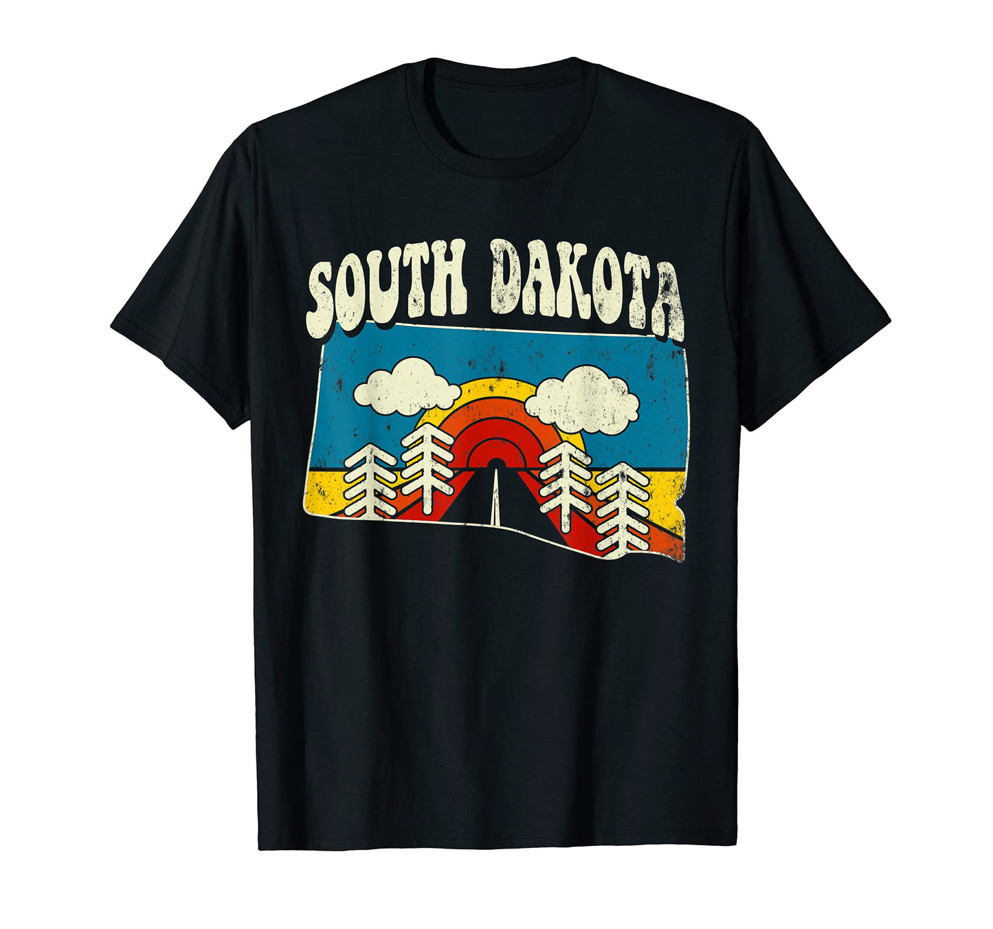 South Dakota State Rainbow Hippie 70S T-Shirt - Trendy Graphic for Adults - T-Shirt, Sweatshirt, Hoodie