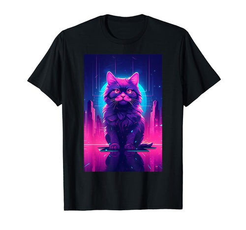 Vaporwave Cat Synthwave Aesthetic T-Shirt - Aesthetic Graphic Men Women - T-Shirt, Sweatshirt, Hoodie