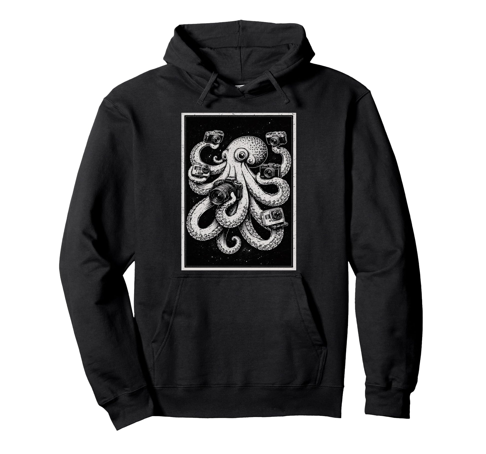 Camera Photographer Octopus Art Hoodie - Novelty Apparel for Adults - T-Shirt, Sweatshirt, Hoodie