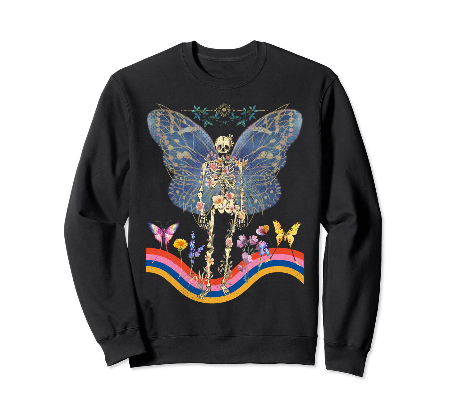 Floral Skeleton Butterfly Wings Sweatshirt - Aesthetic Graphic Unisex - T-Shirt, Sweatshirt, Hoodie