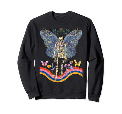Floral Skeleton Butterfly Wings Sweatshirt - Aesthetic Graphic Unisex - T-Shirt, Sweatshirt, Hoodie