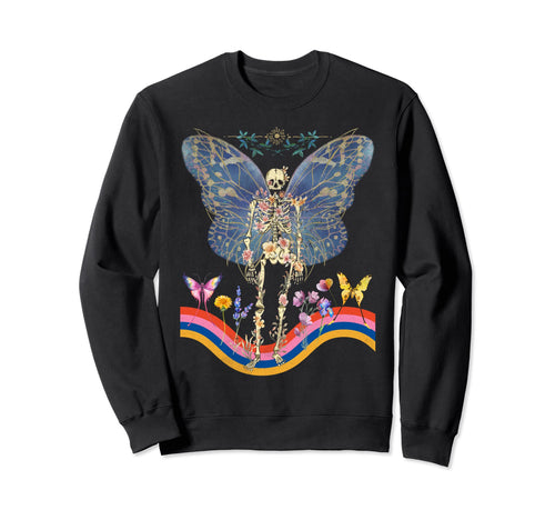 Floral Skeleton Butterfly Wings Sweatshirt - Aesthetic Graphic Unisex - T-Shirt, Sweatshirt, Hoodie