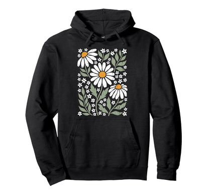 Boho Daisy Flower Colors Botanical Hoodie - Aesthetic Graphic for Adults - T-Shirt, Sweatshirt, Hoodie