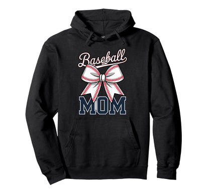 Baseball Mom Coquette Bow Hoodie - Trendy Graphic for Adults - T-Shirt, Sweatshirt, Hoodie