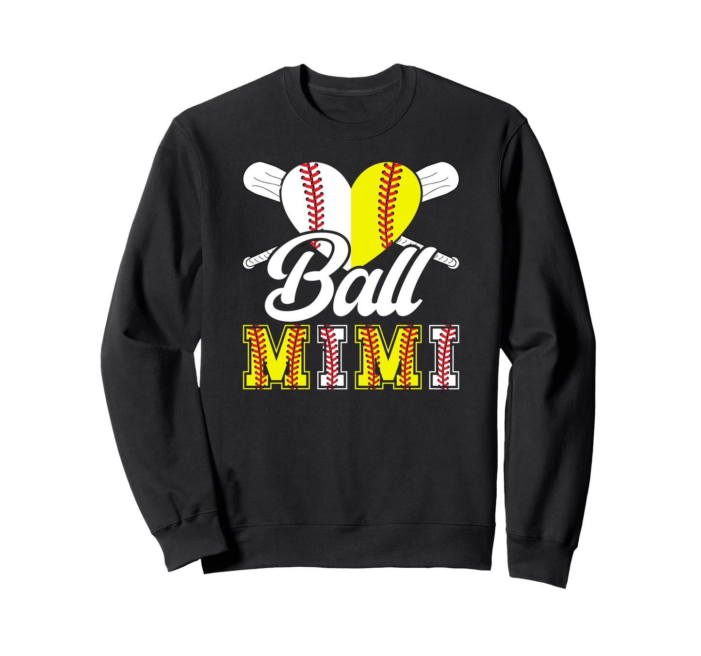 Ball Mimi Heart Softball Sweatshirt - Fun Novelty Design for Adults - T-Shirt, Sweatshirt, Hoodie