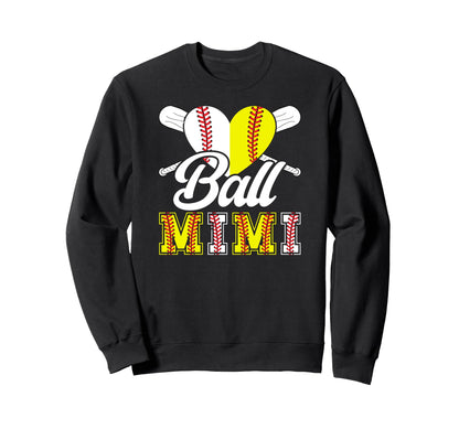 Ball Mimi Heart Softball Sweatshirt - Fun Novelty Design for Adults - T-Shirt, Sweatshirt, Hoodie