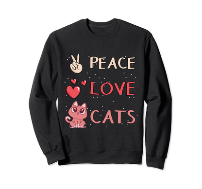 Cat Kitten Peace Love Cats Sweatshirt - Aesthetic Graphic for Adults - T-Shirt, Sweatshirt, Hoodie