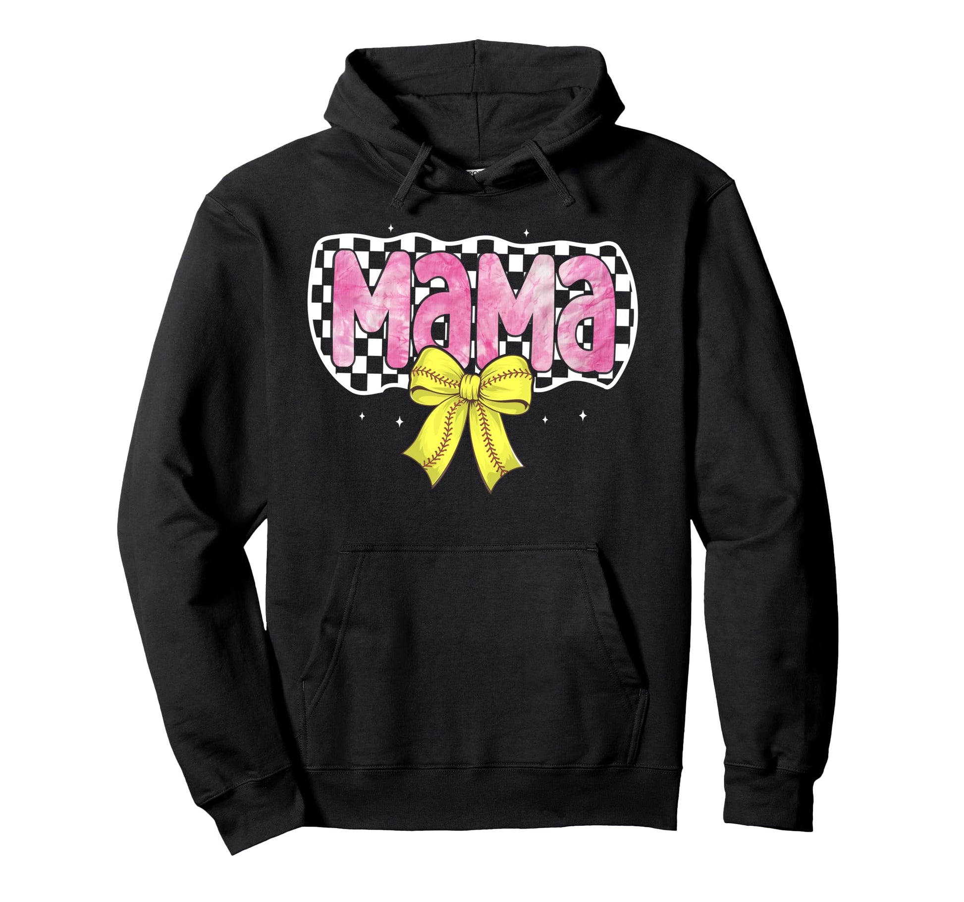 Softball Mom Bow Softball Checkered Mama Hoodie - Minimalist Print Unisex - T-Shirt, Sweatshirt, Hoodie