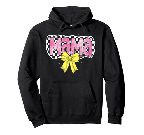Softball Mom Bow Softball Checkered Mama Hoodie - Minimalist Print Unisex - T-Shirt, Sweatshirt, Hoodie