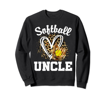 Softball Uncle Leopard Heart Sweatshirt - Graphic Print Men Women - T-Shirt, Sweatshirt, Hoodie