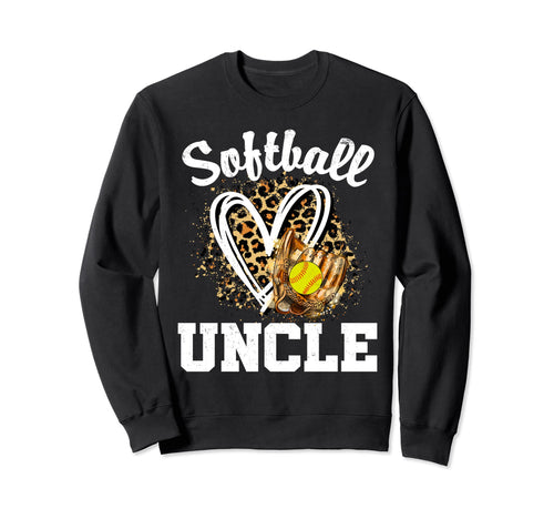 Softball Uncle Leopard Heart Sweatshirt - Graphic Print Men Women - T-Shirt, Sweatshirt, Hoodie