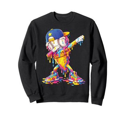 Dabbing Baseball Ice Cream Drip Sweatshirt - Aesthetic Graphic Unisex - T-Shirt, Sweatshirt, Hoodie