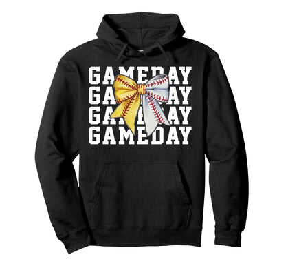 Softball Baseball Lover Coquette Bow Hoodie - Minimalist Print Men Women - T-Shirt, Sweatshirt, Hoodie