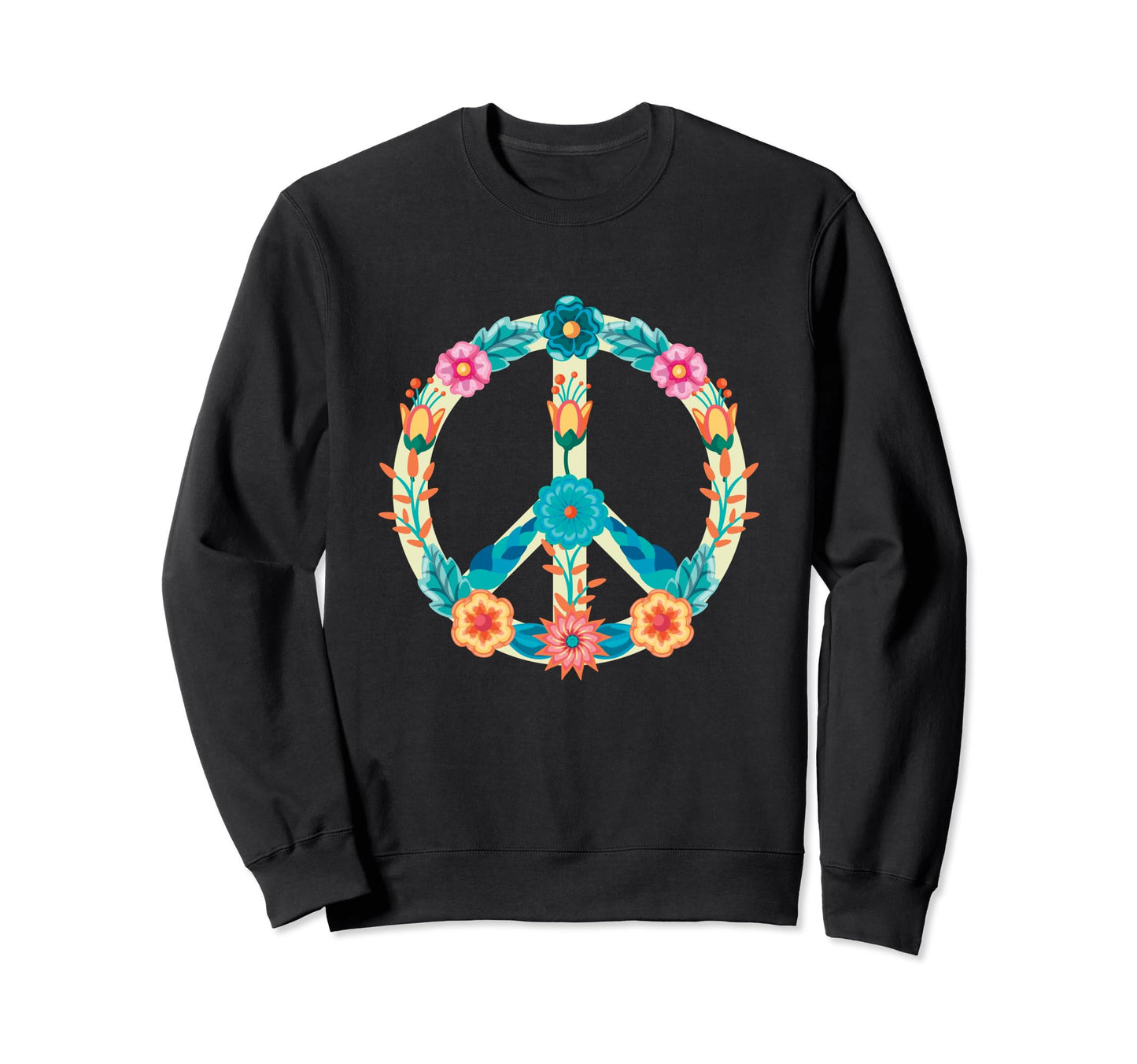Floral Peace Sign Hippie Vibes Boho Sweatshirt - Unique Graphic for Adults - T-Shirt, Sweatshirt, Hoodie