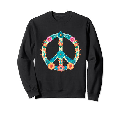 Floral Peace Sign Hippie Vibes Boho Sweatshirt - Unique Graphic for Adults - T-Shirt, Sweatshirt, Hoodie