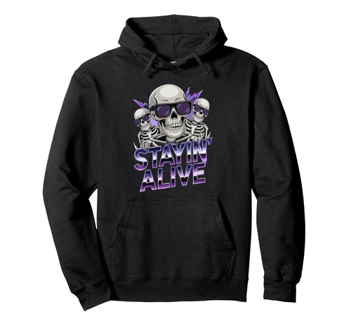 Stayin Alive Skeleton Disco Halloween Hoodie - Custom Art Print Unisex - T-Shirt, Sweatshirt, Hoodie