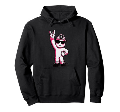 Firefighter Mascot Rock Hand Sign Hoodie - Custom Art Print Men Women - T-Shirt, Sweatshirt, Hoodie