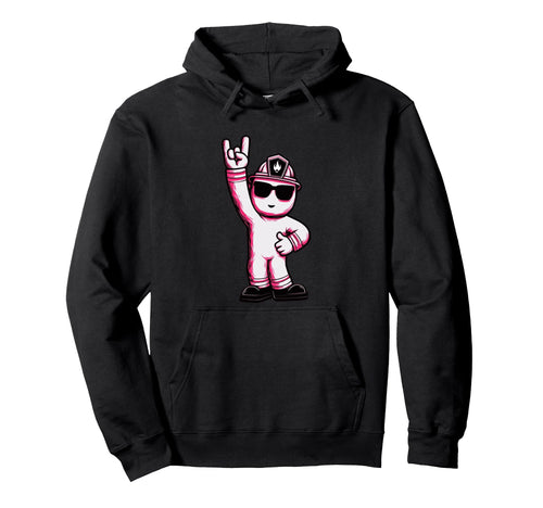 Firefighter Mascot Rock Hand Sign Hoodie - Custom Art Print Men Women - T-Shirt, Sweatshirt, Hoodie