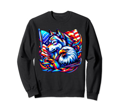 Wolf American Flag Rainbow Bald Eagle Sweatshirt - Trendy Graphic Unisex - T-Shirt, Sweatshirt, Hoodie