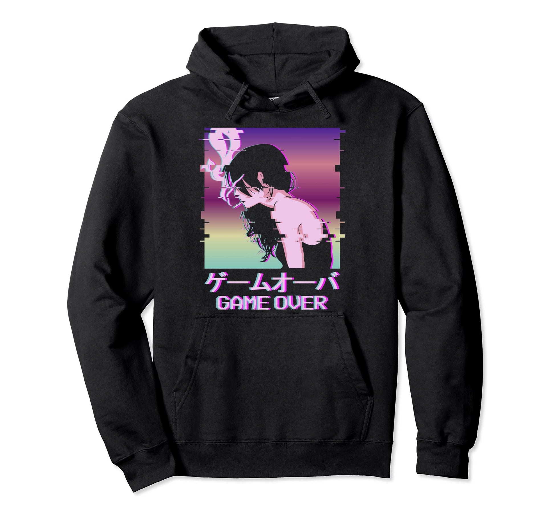 Game Over Japanese Vaporwave Alt Indie Hoodie - Graphic Print for Adults - T-Shirt, Sweatshirt, Hoodie